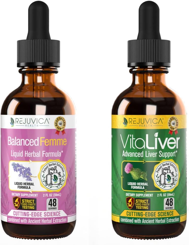 Rejuvica Health Balanced Femme + VitaLiver - Unterstützung Weibliche Balance + Liver Support- Flüssige Lieferung für bessere Absorption - Milchdistel, Dong Quai, Artichoke, Maca, Dandelion &amp; mehr!