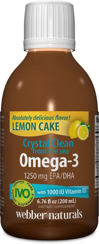 Webber Naturals Crystal Clean from The Sea Omega-3 with Vitamin D3, Lemon Cake, 6.67 Fluid Ounce