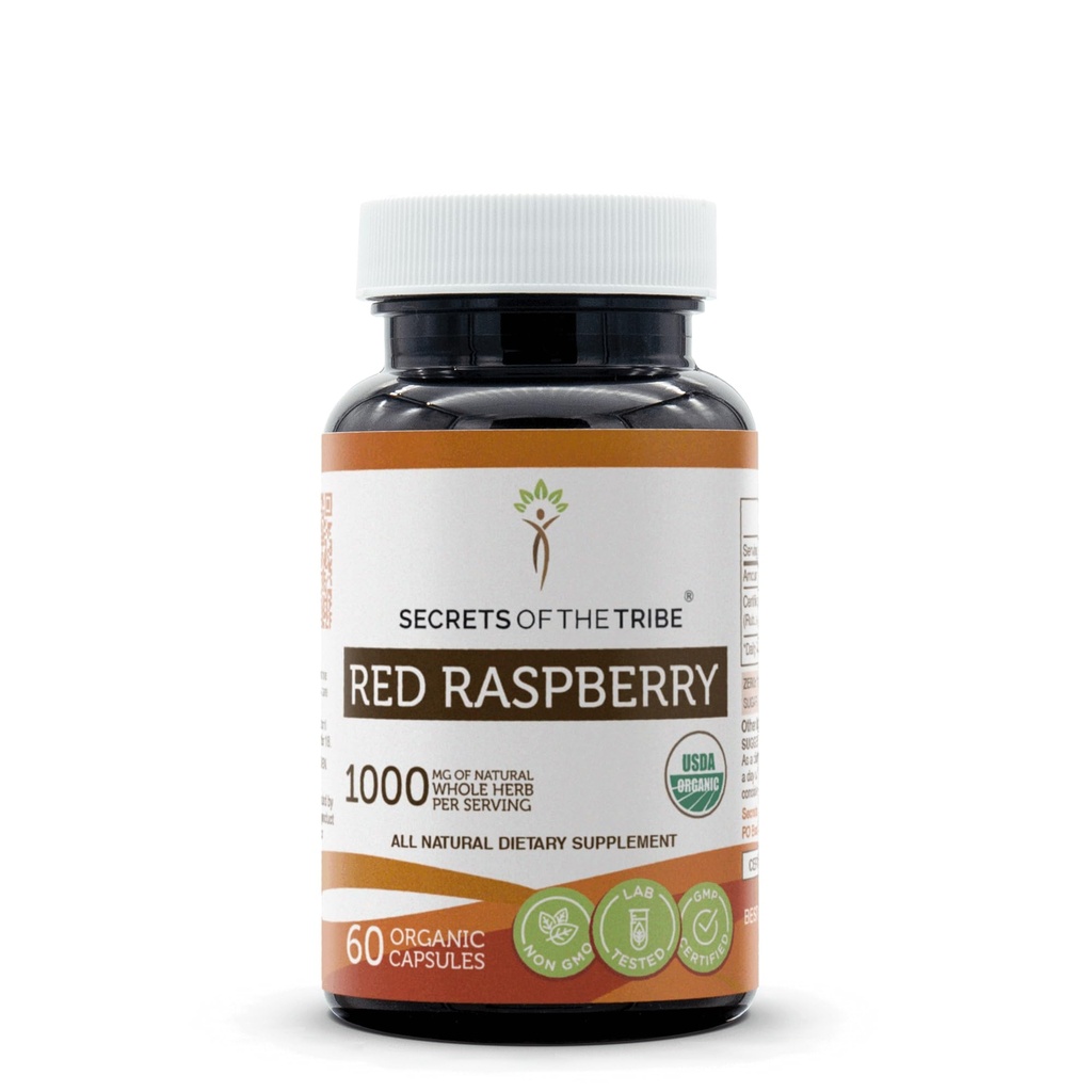 Secrets of the Tribe Red Raspberry USDA Organic Capsules | Certified Organic Vegetarische Kapseln, pflanzliche Nahrungsergänzung | Rubus idaeus Dried Leaf (60 Count)