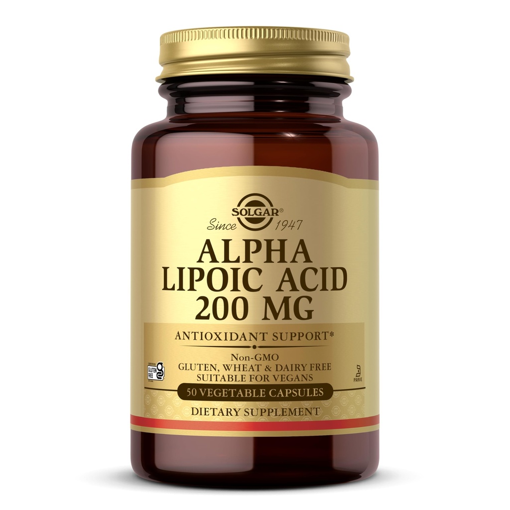 Solgar Alpha Lipoic Acid 200 mg, 50 pflanzliche Kapseln - Antioxidant-Unterstützung - Hilft, Glutathion, Vitamin C & E, CoQ-10 - Non-GMO, Vegan, Glutenfrei, Dairy Free, Kosher - 50 Servierungen