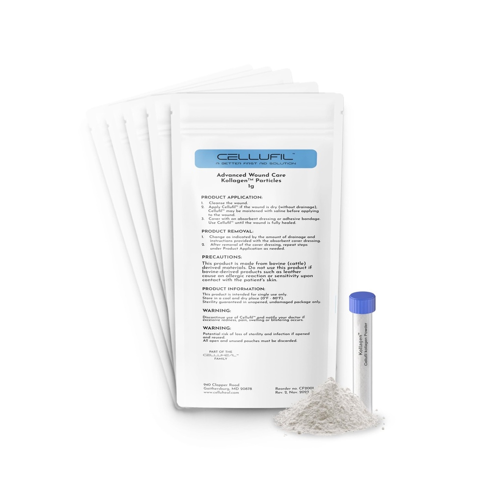 Cellufil Collagen Partikel für Advanced Wound Care - 10 Vials - 100% Nicht-Hydrolyzed Bovine Collagen für Geweberegeneration, Erste Hilfe & Minor Bleeding