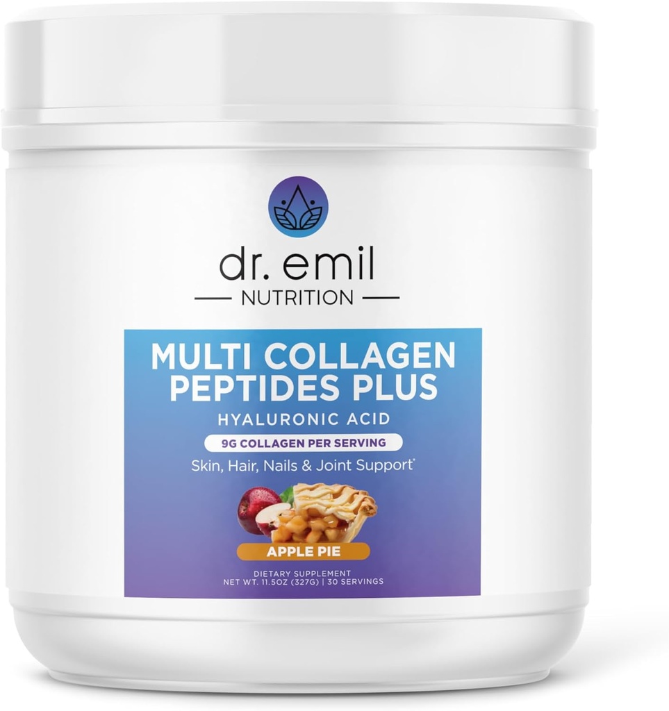 DR. EMIL NUTRITION Multi Collagen Peptides Plus - Apple Pie Flavor | 9g Collagen + Hyaluronsäure | Haut, Haar, Nägel & Gelenkunterstützung | Paleo & Keto-Friendly, Non-GMO, 11.3 oz