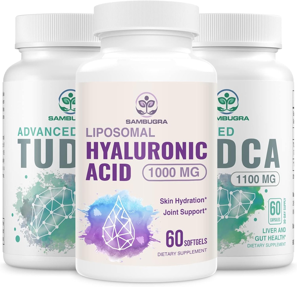 TUDCA Leber Ergänzungen 1100mg und Liposomale Hyaluronsäure Ergänzungen 1000mg, hohe Bioverfügbarkeitsergänzung (Pack von 3)