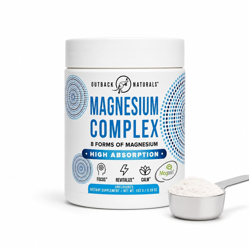 Magnesium Complex Powder - 8 Arten von Magnesium, L-Threonat (Magtein), Glycinat, Malat, und mehr für Gehirngesundheit, Entspannung, maximale Absorption - Entflammt, 30 Portionen