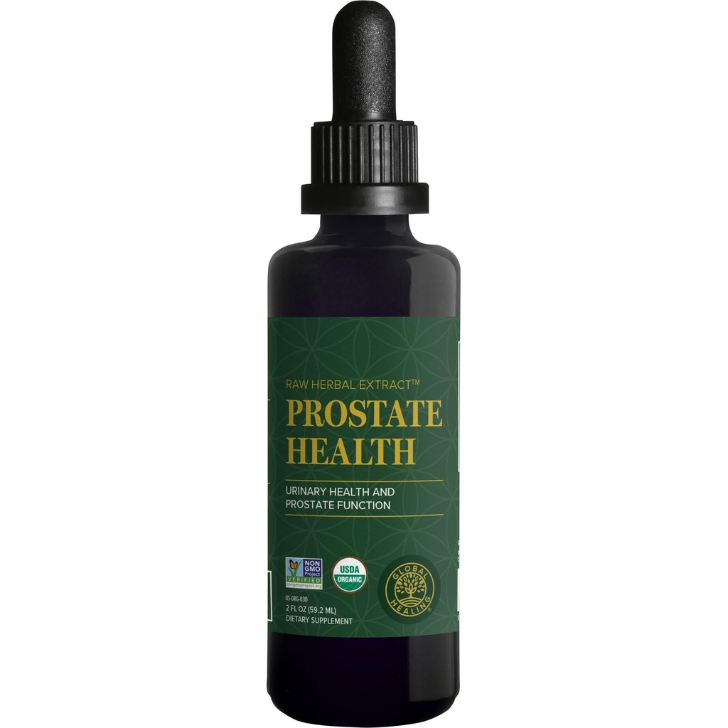 Global Healing Organic Prostate Health - Mens Health Supplement - Prostata-Ergänzungen helfen Urinary Bladder Control, Häufiges Urination Relief reduziert Badausflüge - 2 Fl Oz