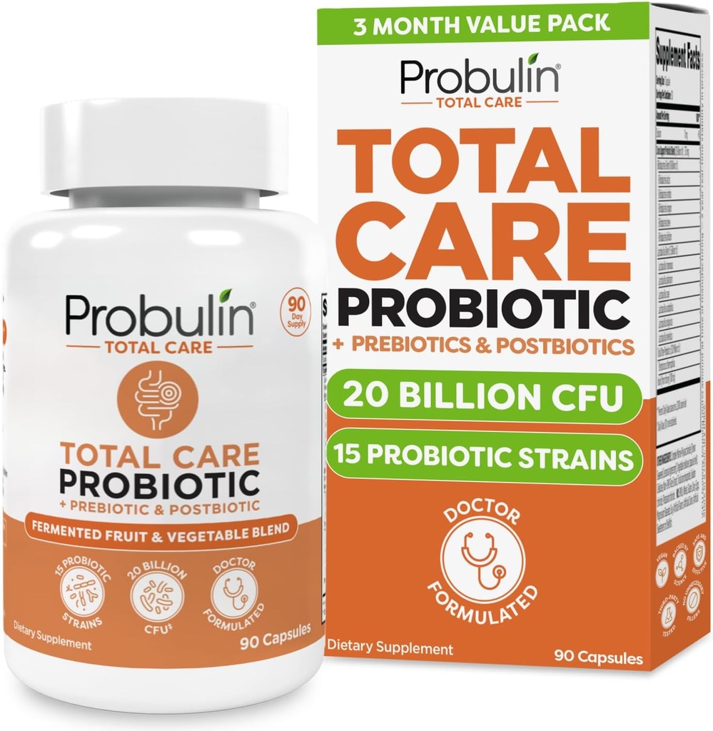 Probulin Total Care Probiotic Supplement, Daily Gut, Digestive und Immune Health Probiotics Kapseln für Männer und Frauen, 20 Billion CFU, Vegan, 90 Count Bottle
