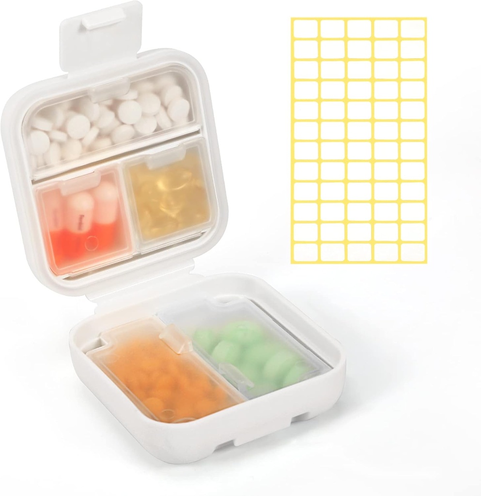 Dynippy Daily Pill Organizer 5 Komponenten Portable Moisture Proof Small Pill Case für Pocket Purse Travel Pill Box Portable Medicine Vitamin Fish Oil Holder Container (White)