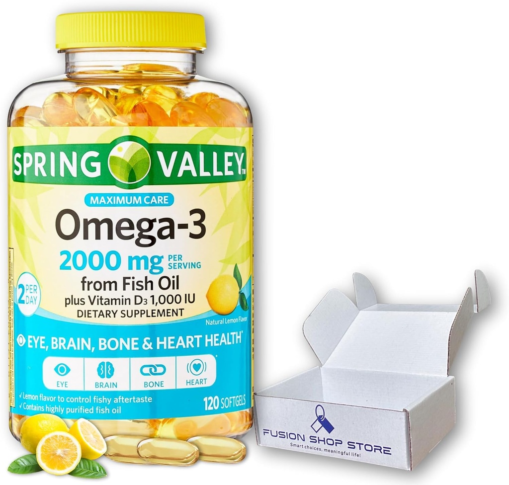 Omega 3 2000mg softgels- Fish Oil, 120ct (Pack of 1), Boxed by Fusion Shop Store