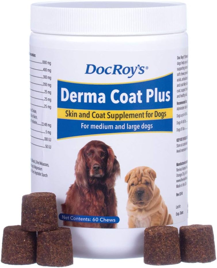 Revival Tiergesundheit Doc Roy's Derma Coat Plus Skin & Coat Supplement für Medium/Large Hunde - 60 ct Chews