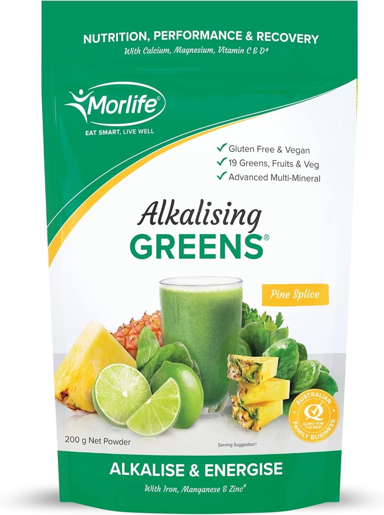 Morlife Alkalising Greens Powder Supplement, Pine Splice, 19 Super Greens, Obst und Gemüse, Pre & Probiotics, Schlüssel Alkalisierende Mineralien, Vegetarische Superfood-Formel, 7 oz, 20 Servierungen