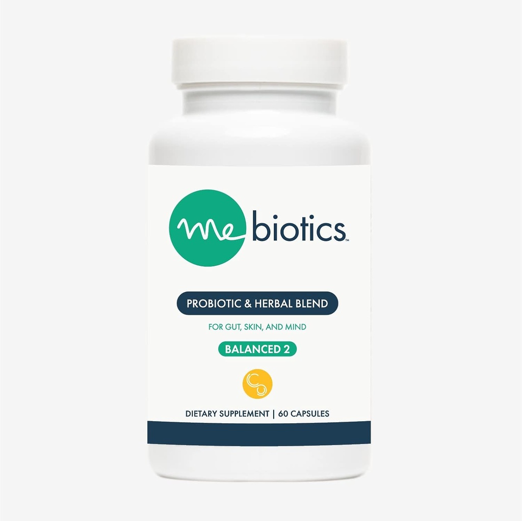Microbiome Labs Mebiotics Probiotic & Herbal Supplement Balanced 2 - Bacillus Subtilis & Lemon Balm für Haut + Gut Gesundheit - Oral Probiotics zur Unterstützung von Gut, Mind & Skin (60 Count)
