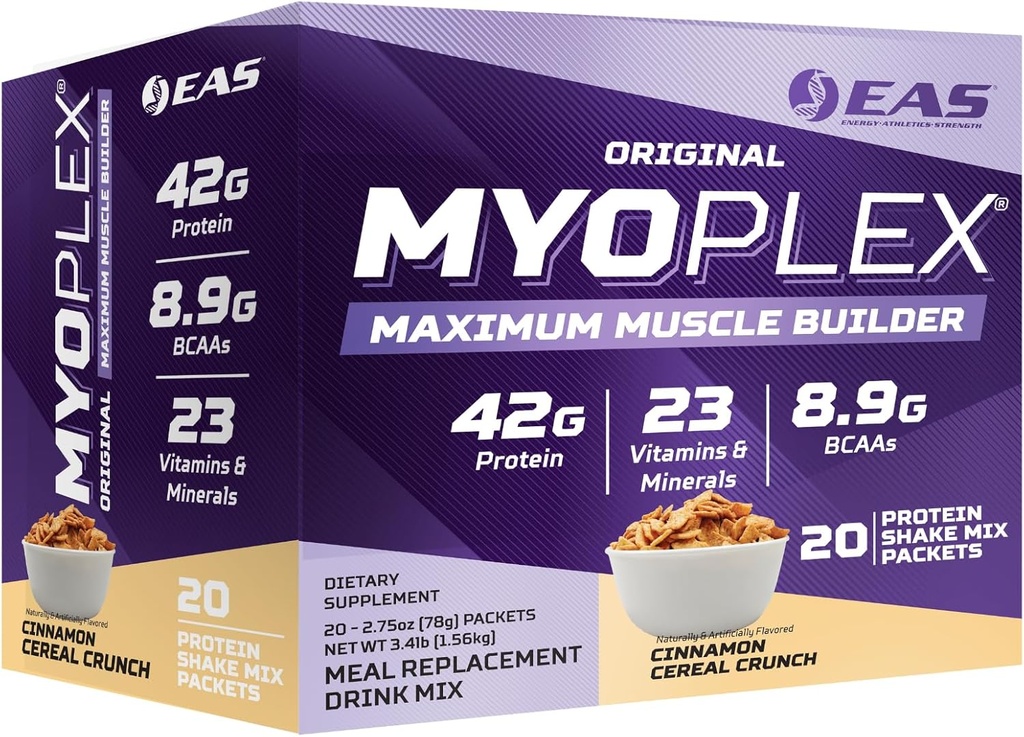 EAS Experimental- und Angewandte Wissenschaften Original Myoplex Maximum Muscle Builder, Meal Replacement Protein Drink Mix | Quality Protein Blend | 42g Protein | 20 Individuelle Packung (Cinnamon Cereal Crunch)