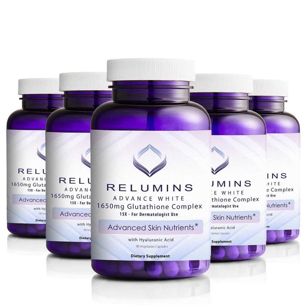 Relumines L-Glutathione Complex 1650mg - Antioxidans-Unterstützung mit Alpha Lipoic Acid, NAC, L-Methionin, Vitamin E, Hautgesundheitsergänzung, Made in USA - 90 Vegetarische Kapseln x 5 Flaschen