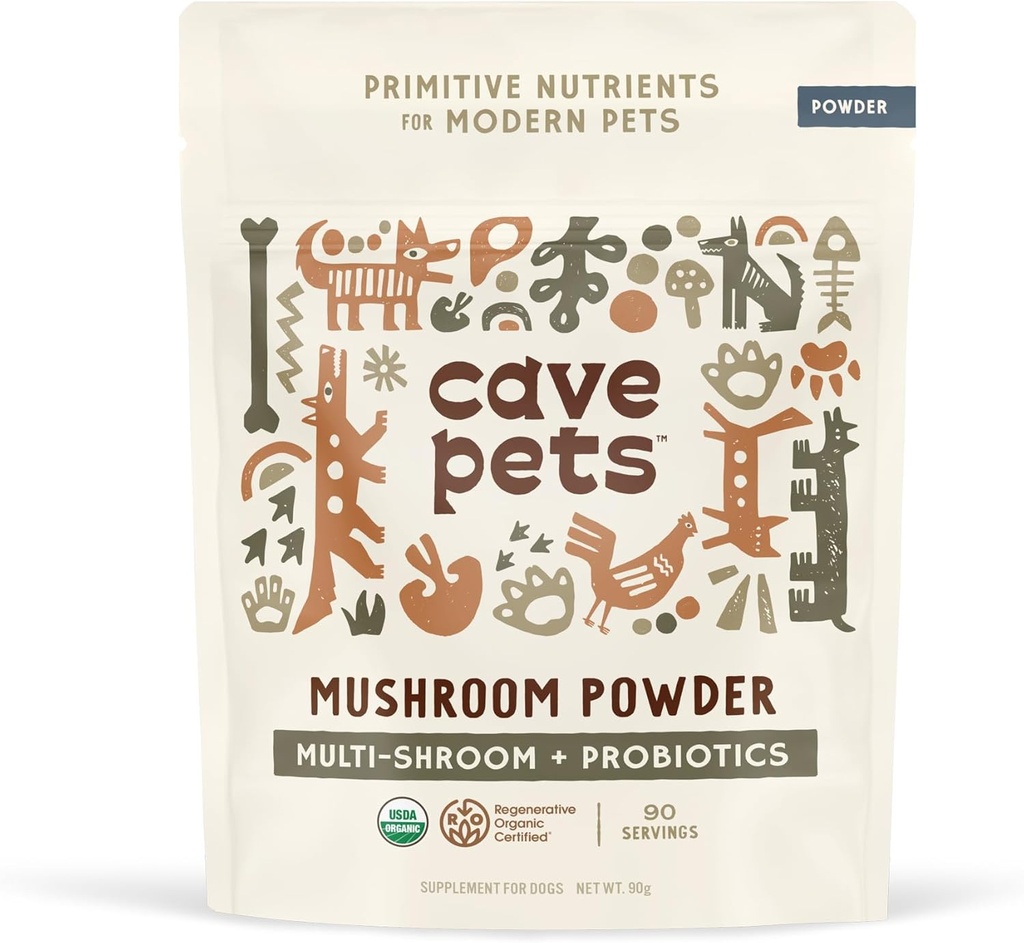 Cave Pets, Super Blend Powder, Dog Probiotic Supplement für Immunität und Verdauungshilfe, Multi-Shroom & Probiotics, 90 Servierungen