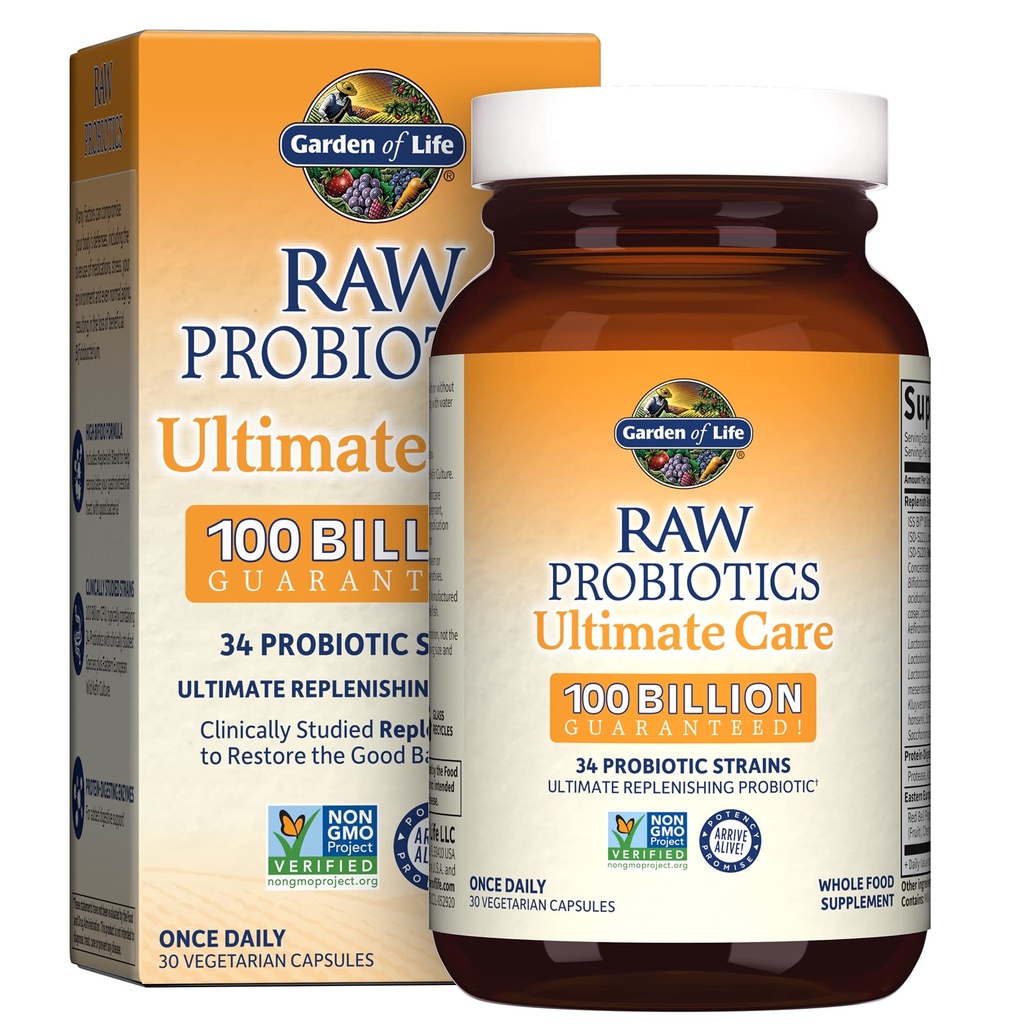 Garden of Life Raw Probiotics Ultimate Care - 100 Billion CFU - Nahrungsergänzungsmittel für Gut Health Support - Für Frauen und Männer - 30 vegetarische Kapseln