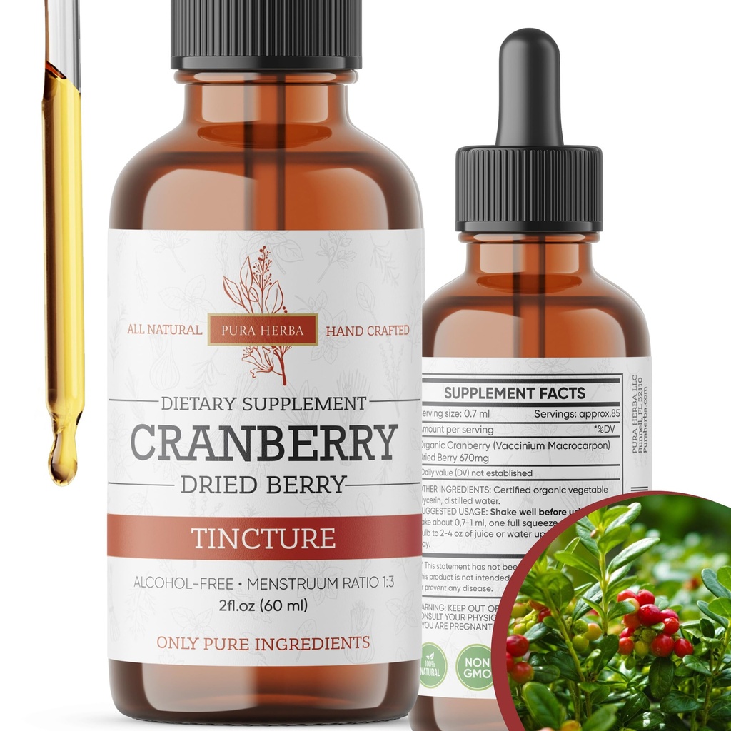 Cranberry Tincture - Bio Cranberry Extrakt Flüssigkeit, Alkohol - Kostenlose Kräuterergänzung - Made in USA