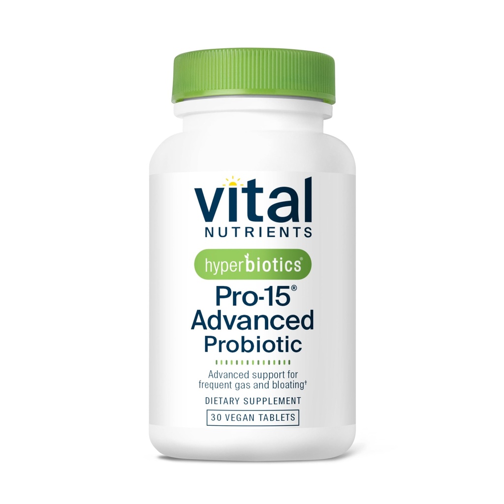 Hyperbiotics Vital Nährstoffe Pro-15 Fortgeschrittene Probiotika für Frauen und Männer | 15 Strains + Kiwifruit | Klinisch studierte tägliche Probiotika für Verdauungsmedizin, Gas, & Bloating | 30 Vegan Tabletten