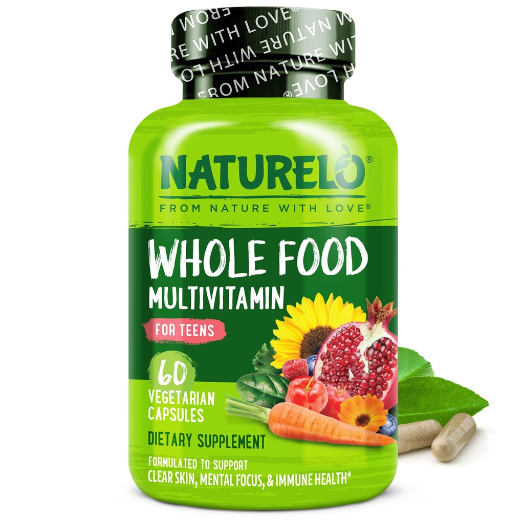 NATURELO Multivitamine für Teenage Girls/Boys, 60 Kapseln, Ganzes Essen Multivitamin mit Mineralien, Non-GMO, Vegetarisch
