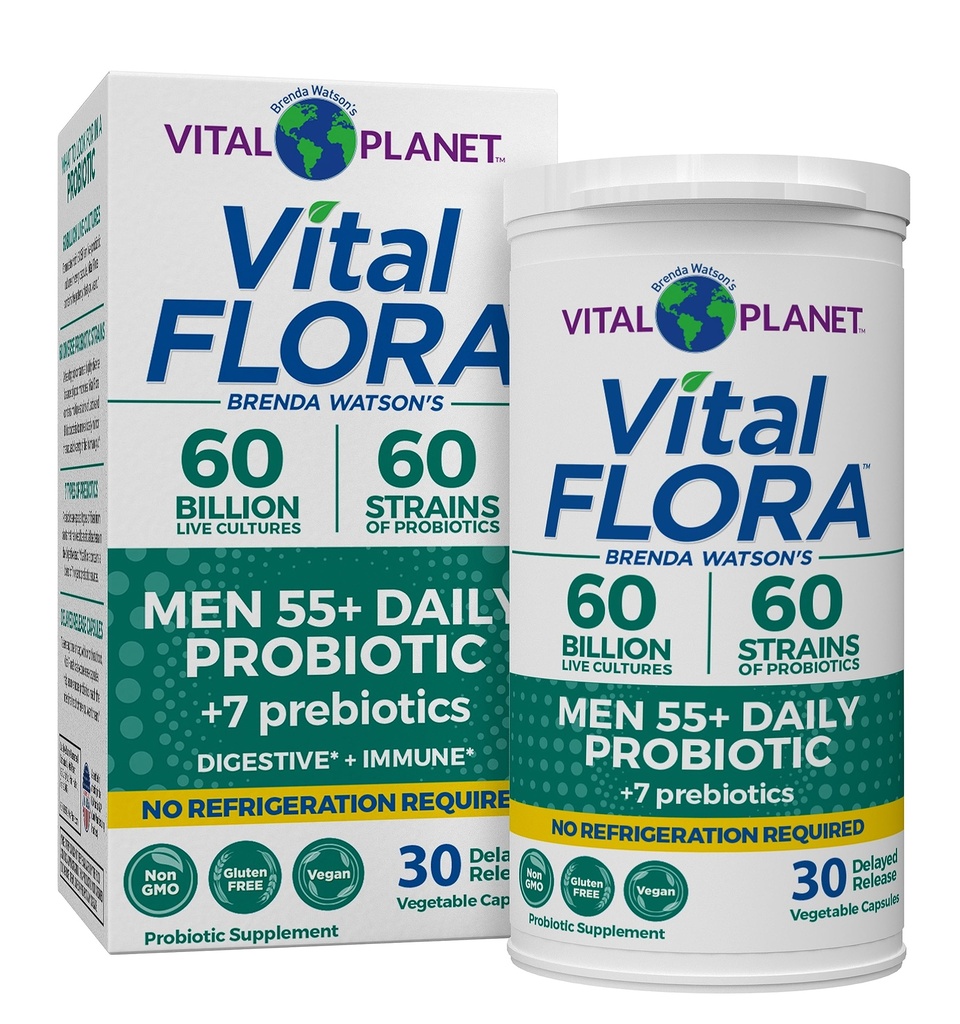 Vital Planet - Vital Flora Men Over 55 Daily Probiotic, 60 Billion CFU, Diverse Strains, Bio-Präbiotika, Immununterstützung, Digestive Health Shelf Stable Probiotics für Männer, 30 Kapseln