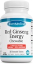 EuroMedica Red Ginseng Energy - Ergänzung zur Unterstützung gesunder Energie und Fokus - Kräuterergänzung mit koreanischen roten Ginseng Wurzelpulver - Vegan Tabletten zur Unterstützung gesunder Ausdauer - 30 Kautabletten