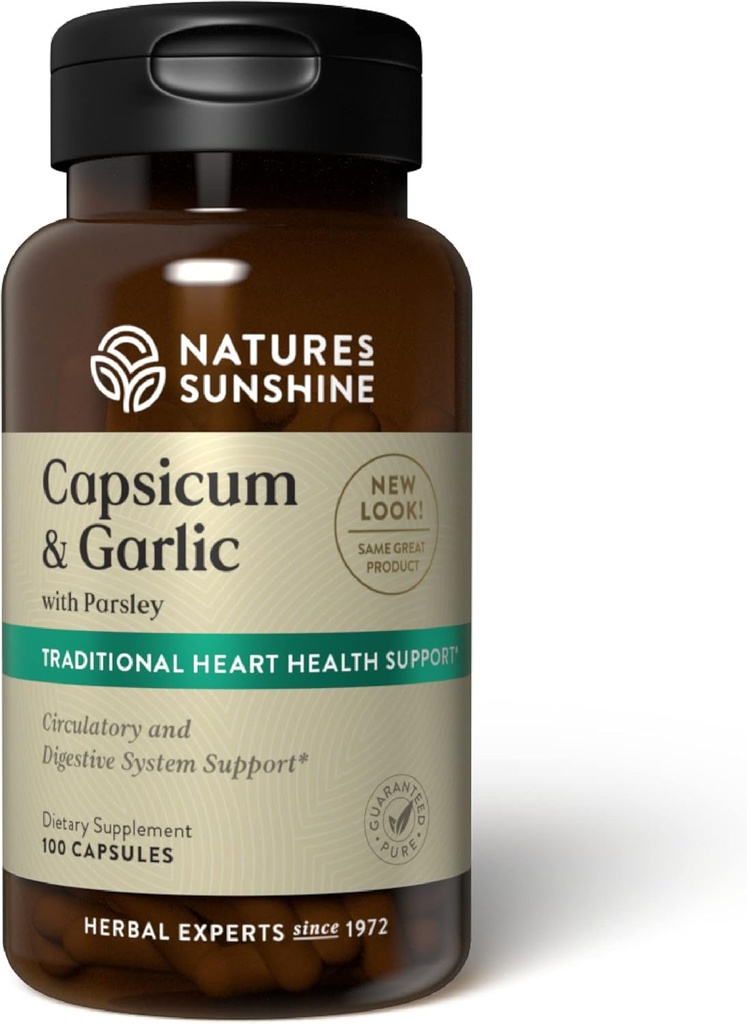 Nature's Sunshine Capsicum & Knoblauch w/Parsley, 100 Kapseln | Hilft, Verdauung, Immunität, Zirkulation und Glandular Health zu unterstützen