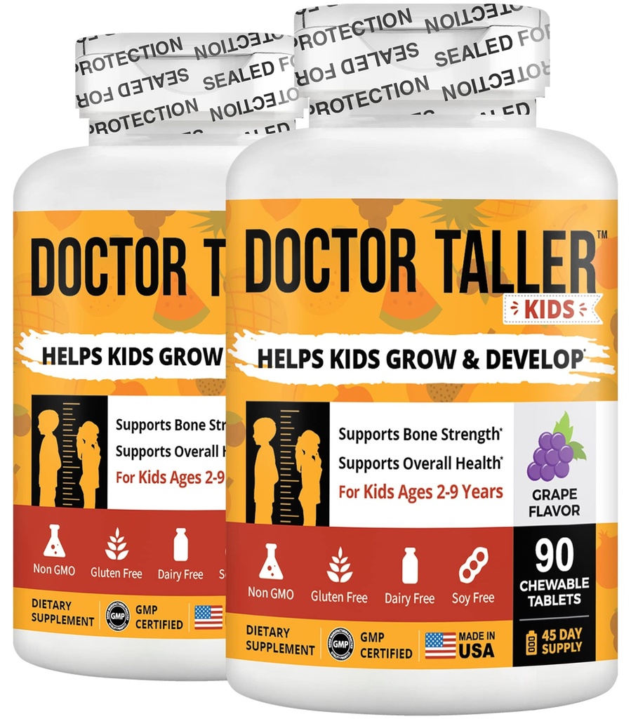 NuBest Doctor Taller Kids - Kinder Multivitamine, Kleinkind Vitamine - Unterstützung Knochenstärke, Enhanced Immunität mit Calcium, Multivitamine für Alter 2 bis 9 - Grape Flavor - 90 Kautabletten | Pack 2