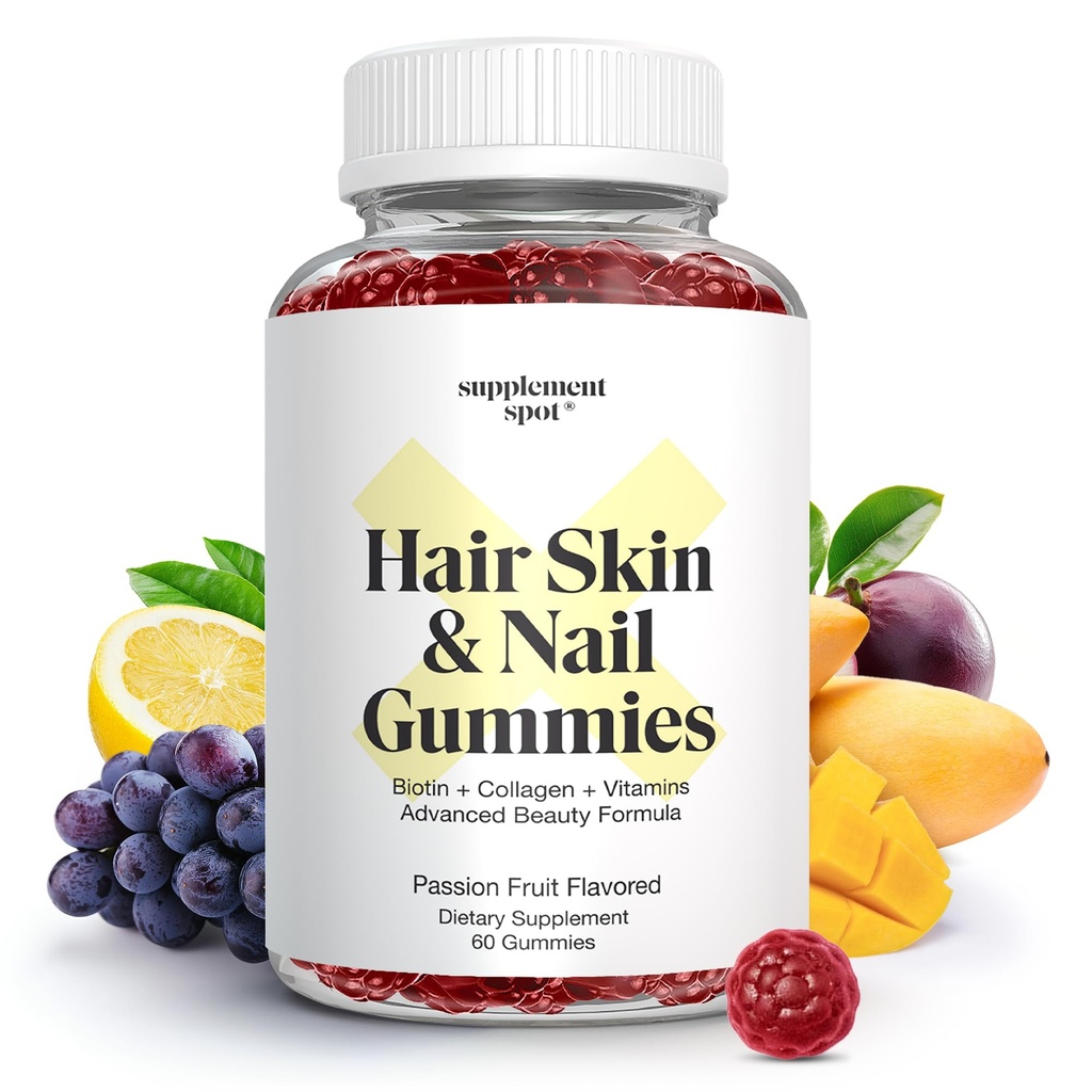 Haar Haut und Nägel Vitamine, 6000 mcg Biotin Gummis w/Collagen, Passion Fruit Flavored Hair Vitamins, Gluten Free Collagen Supplements (60 Count)
