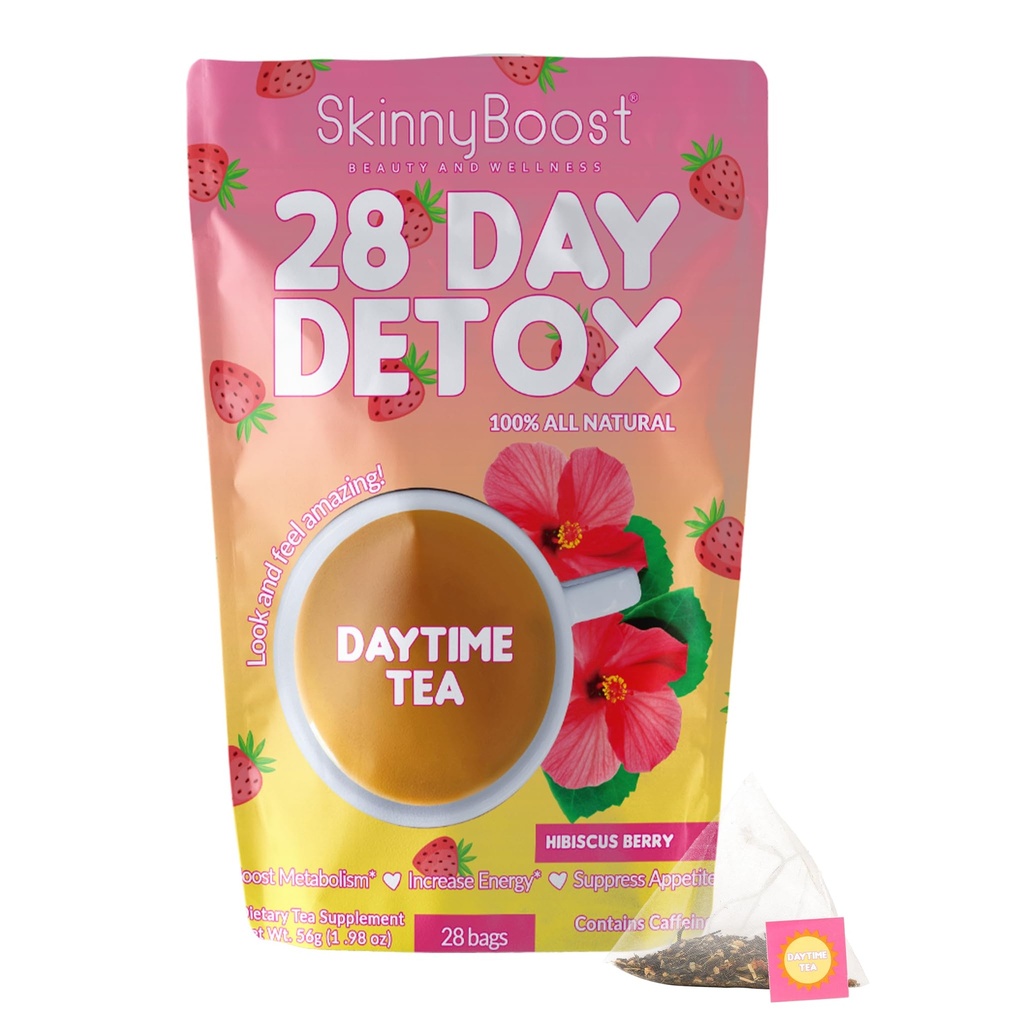 SkinnyBoost 28 Day Detox Daytime Tea -HIBISCUS BERRY (28 Teebeutel) Unterstützt Stoffwechsel Boost, Detox, All Natural, Non GMO, Vegan, Keto Friendly
