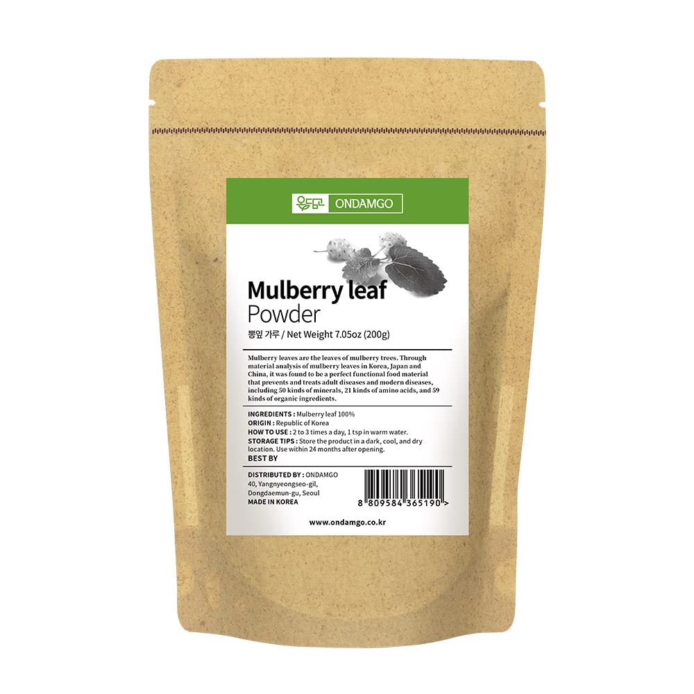 Korean Mulberry Leaf Powder 200g Herb Super Food Supplement 7.05 Fl Oz Natural Fibers for Smoothie, Drinks, Vegan Friendly (Mulberry Leaf Powder)