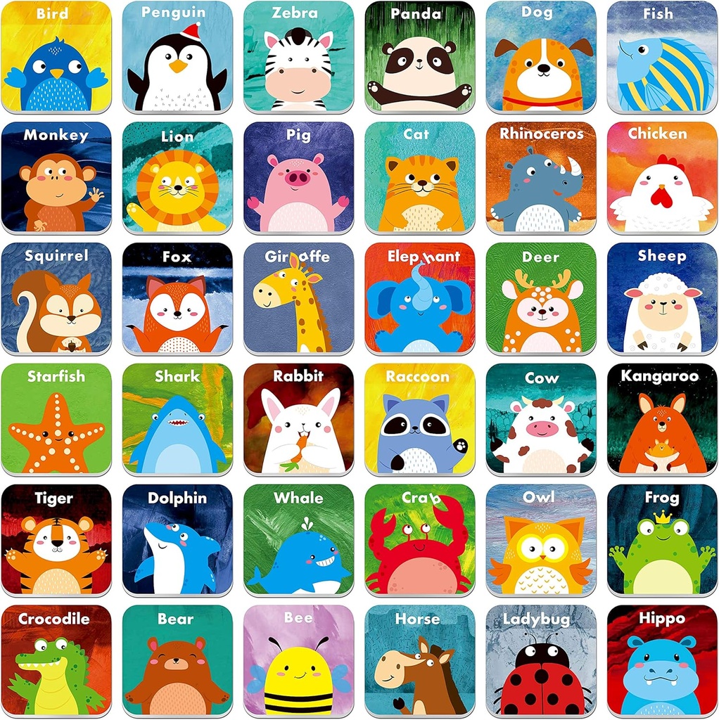 Hebayy 36 Paar Tiere Matching Spiel Cartoon Flash Karten Erasable (72 PCs, jede Maßnahme 2” X 2”)
