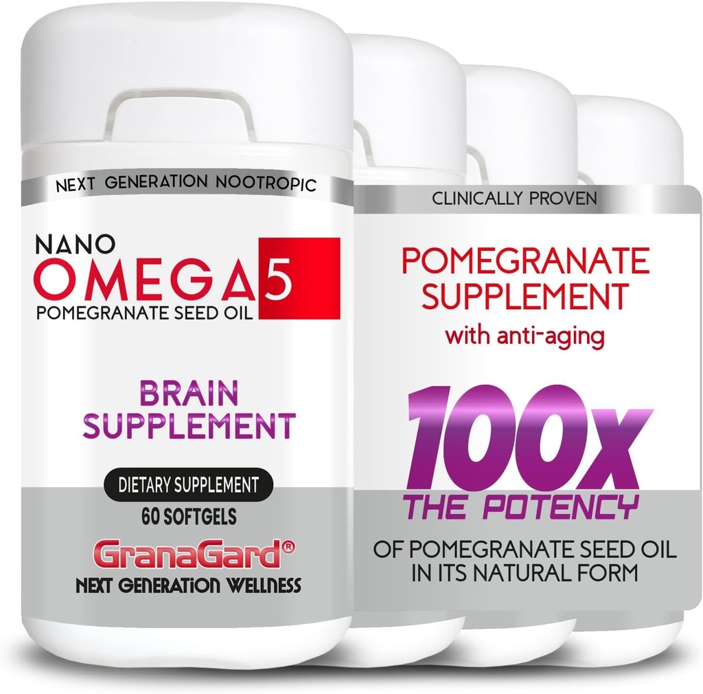 CLINICALLY Proven (4-Monats-Versorgung) Gehirn Ergänzungen mit Anti-Aging, Memory Pills, Omega 5 Granatapfel Ergänzung, 4 Flaschen 60ct Jede