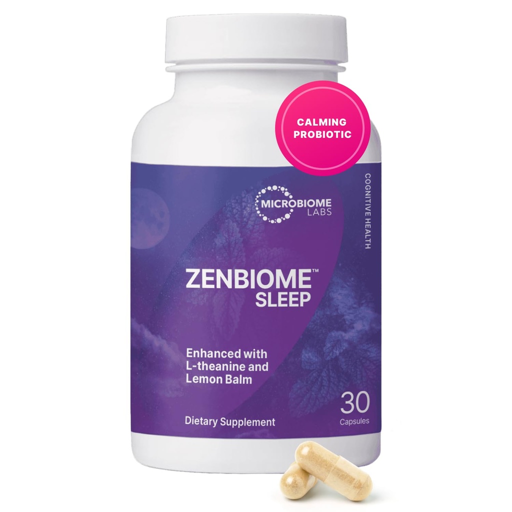 Microbiome Labs Zenbiome Sleep - L Theanine Supplement mit Lemon Balm Extract & Probiotics mit Bifidobacterium Longum - Hilfe Beruhigen Sie die Gut-Brain Axis bei Bedtime (30 Kapseln)