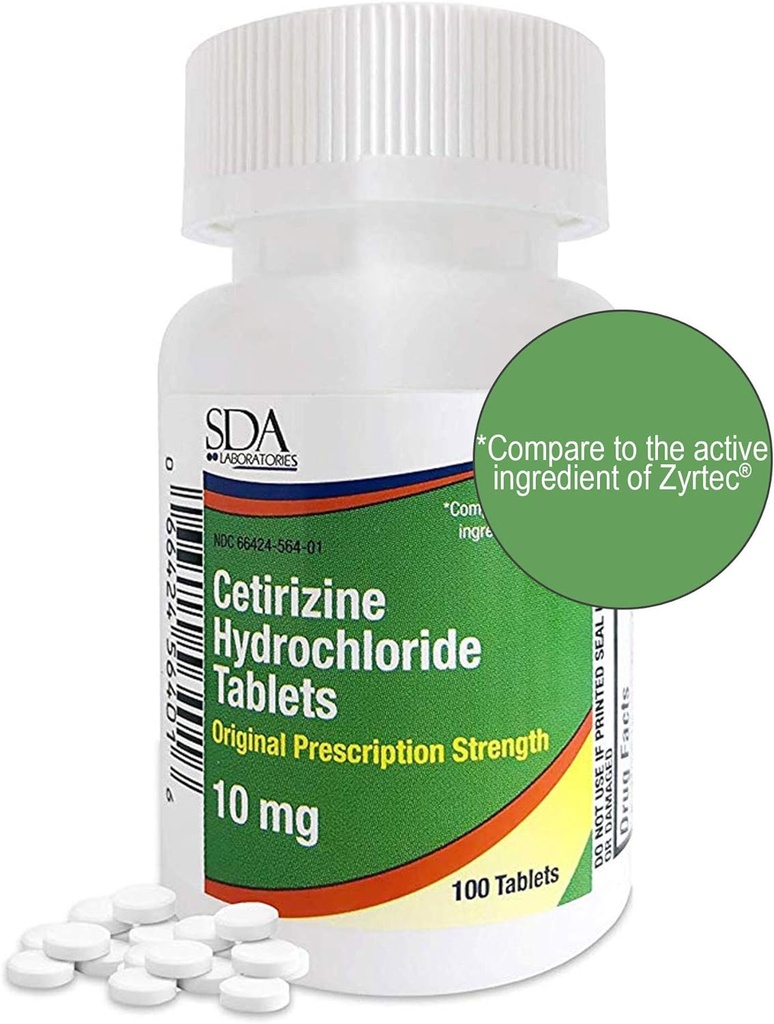 SDA Laboratories All Day 24-Hour Allergy Medicine 100 Count Antihistamin für Allergien, Pollen, Hay Fever, Dry, Itchy Eyes | Cetirizine HCl 10mg Tabletten