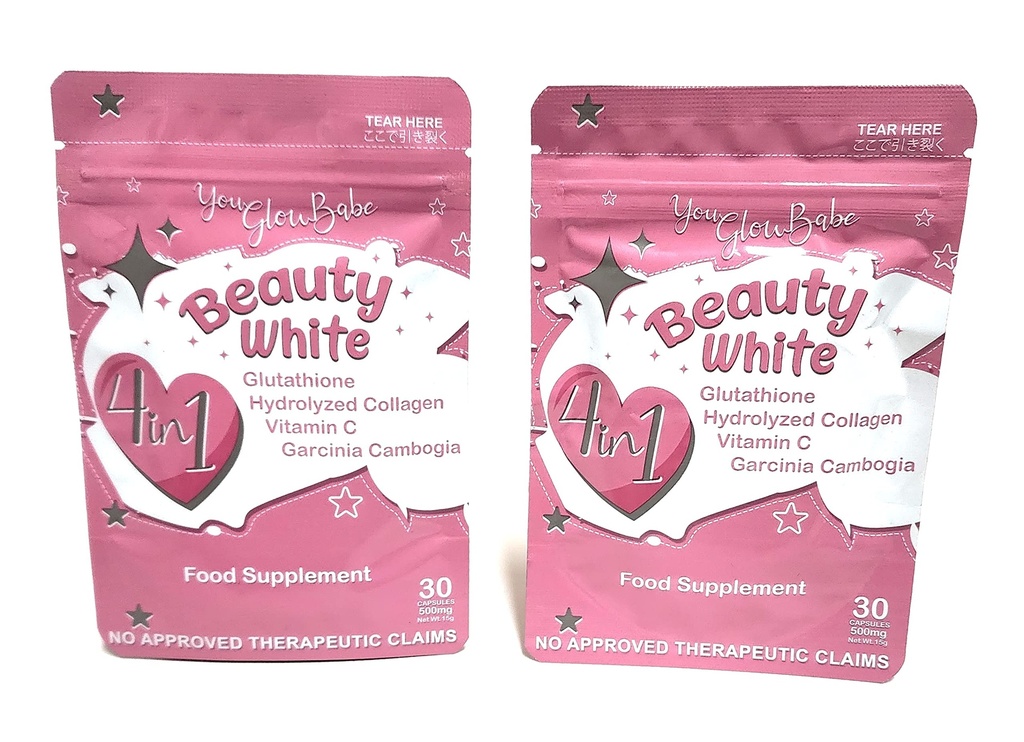 Beauty White 4 in 1 Glutathion Nahrungsergänzung, Größe 15gram Jede (Pack von 2) 30 x 2-60 Kapseln