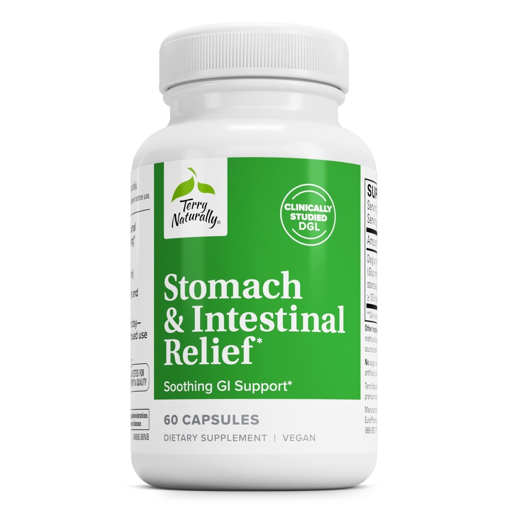 Terry Naturally Stomach & Intestinal Relief - Ergänzung zur Hilfe Verdauungs-Gesundheit & Darm Futter - Aids Against Occasional Digestive Discomfort to Soothe Stomach - 60 Kapseln