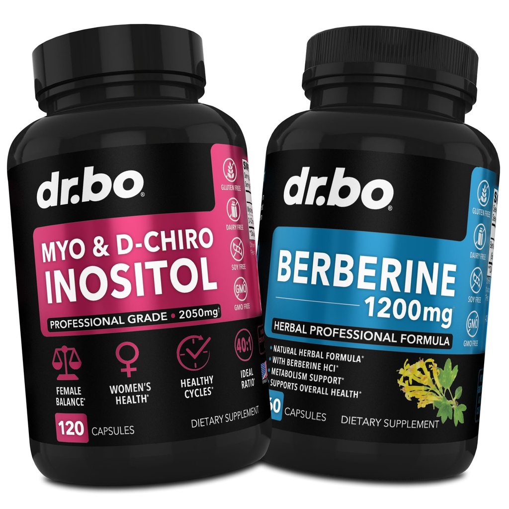 Myo-Inositol & D-Chiro Inositol & Berberine Supplement Capsules - Support Hormone Balance, Regular Menstrual Cycle, Womens Health - 1200mg Berberine Pills for Healthy Metabolism