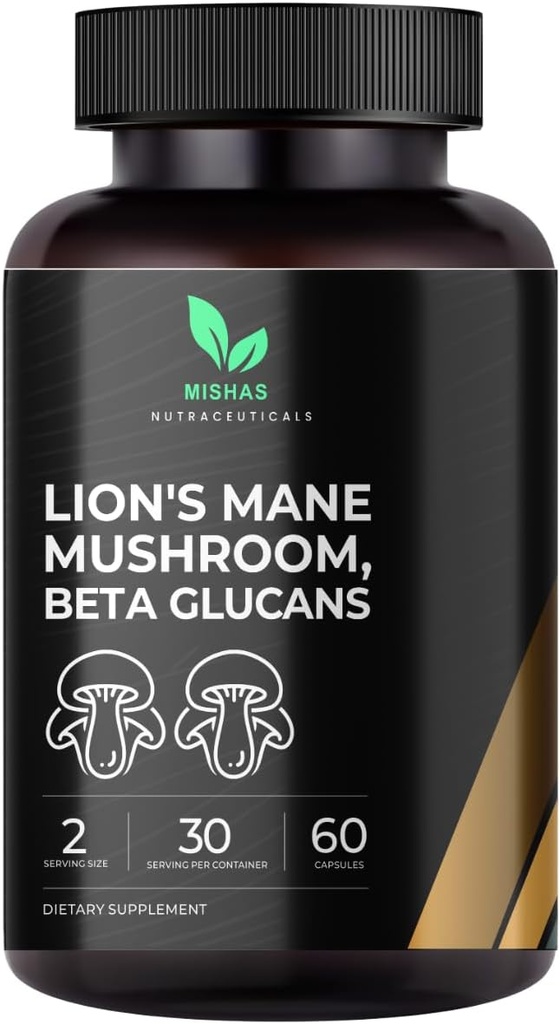Mishas Lions Mane Supplement - Bio Lions Mane - Brain Health Support - Pilzunterstützung für Fokus & Gedächtnis, Immun- & Nervous Function System Women & Men - 60 Vegan Capsules