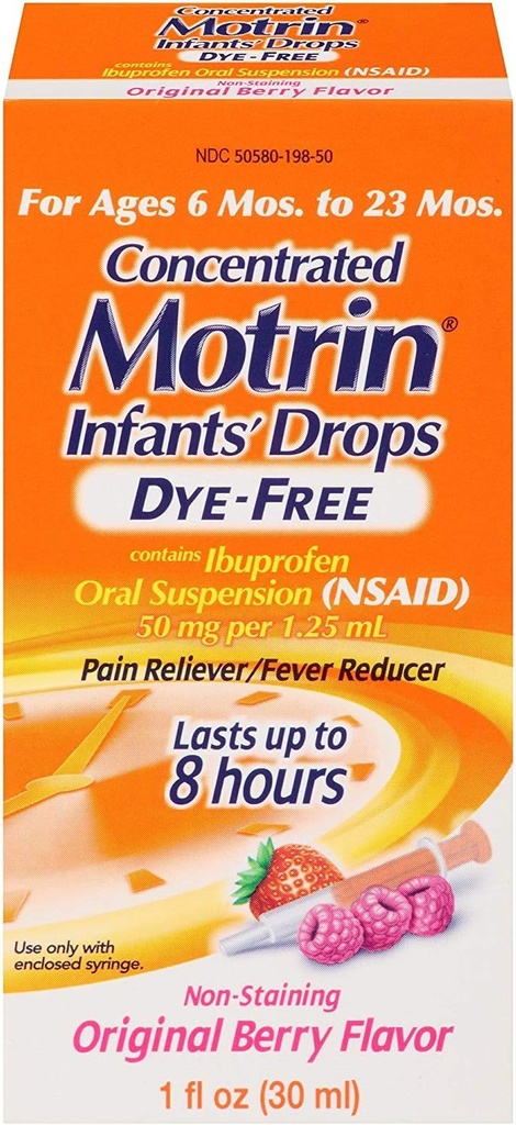 Motrin Concentrated Infants' Drops Dye-Free Original Berry Flavor - 1 Unze, Pack von 4