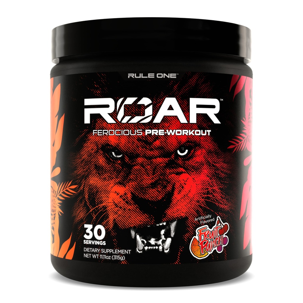 Regel 1 R1 Roar - Pre-Workout Pulver mit Kreatin, Beta-Alanin, Citrulline, Elektrolyte & Koffein (30 Servierungen, Fruchtpunch)