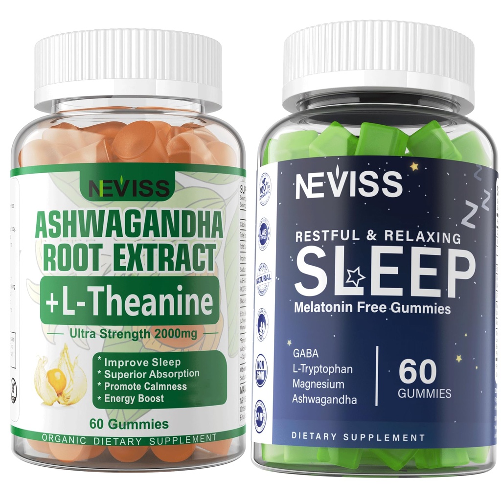 NEVISS Melatonin Free Sleep Gummis + Ashwagandha Gummis 2000mg