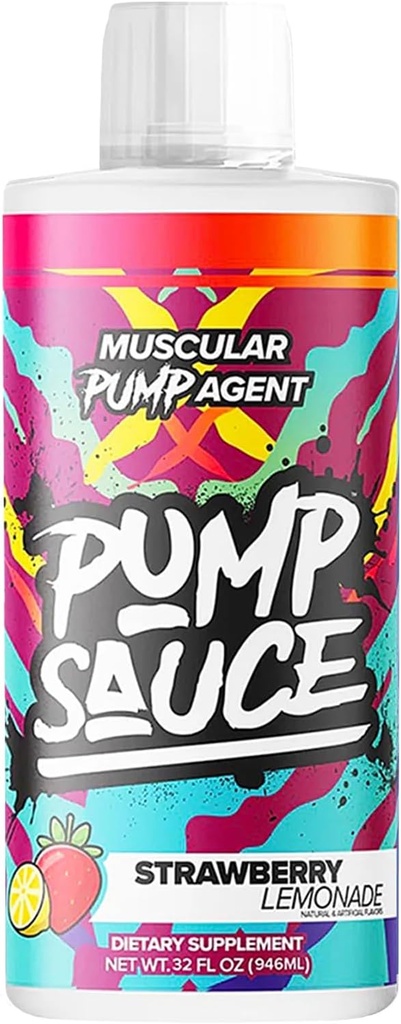 Pumpe Sauce Pre-Workout - 32 oz, Erdbeer-Lemonade, keine Koffein, Volle Spectrum Flüssigkeit, Glutenfrei, Vegan, Zero Sugar