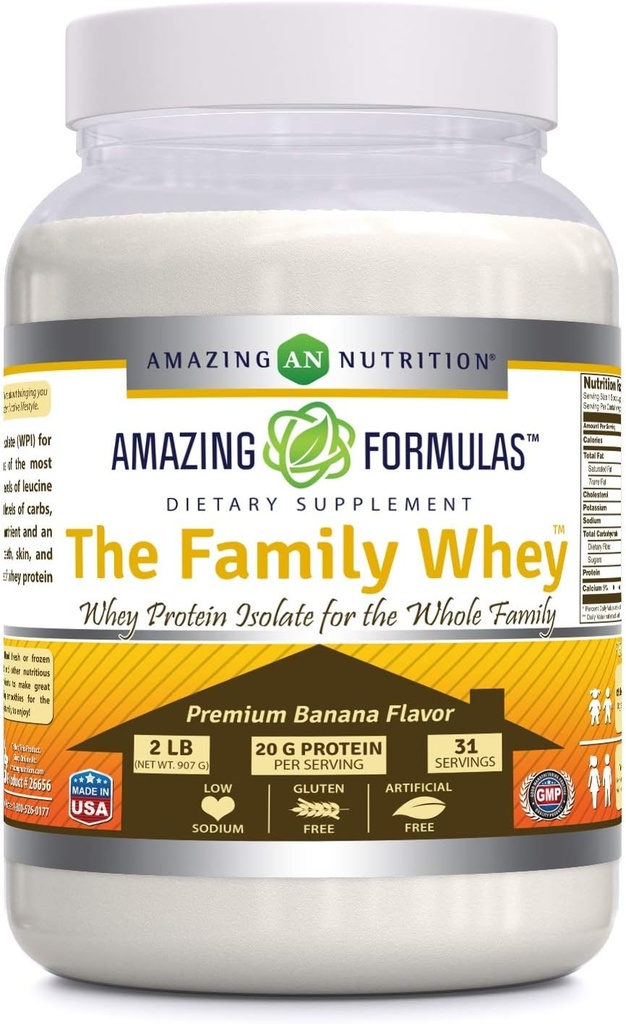 Erstaunliche Formeln Das Family Whey Protein (Isolat) Pulver für die ganze Familie - 2 lbs - Most Complete & Purest Form of Protein - Gluten Free (Banana)