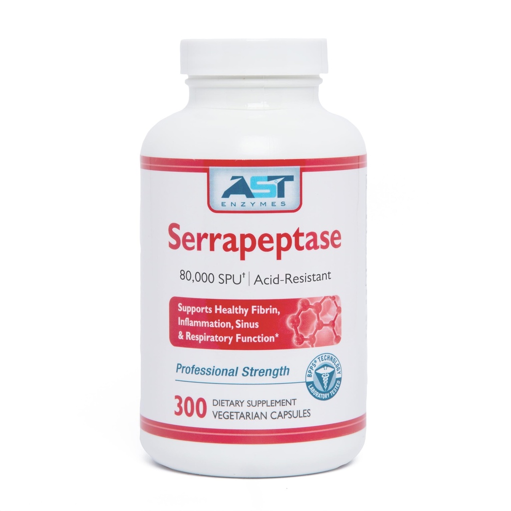 AST Enzymes Serrapeptase 80.000 SPU – 300 vegetarische Kapseln - Premium Natural Systemic Enzymes – Säurebeständige Serrapeptase
