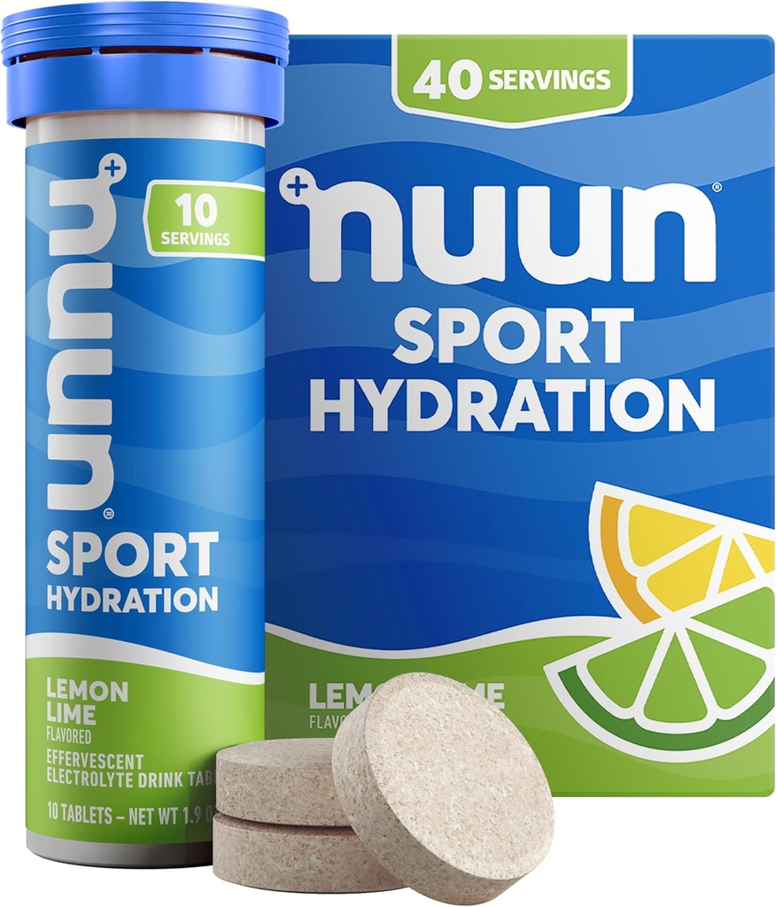 Nuun Sport Elektrolyt Tablets mit Magnesium, Kalzium, Kalium, Chloride & Natrium, Gluten Free & Vegan, Zitronenlime, 4 Packung (40 Portionen insgesamt)