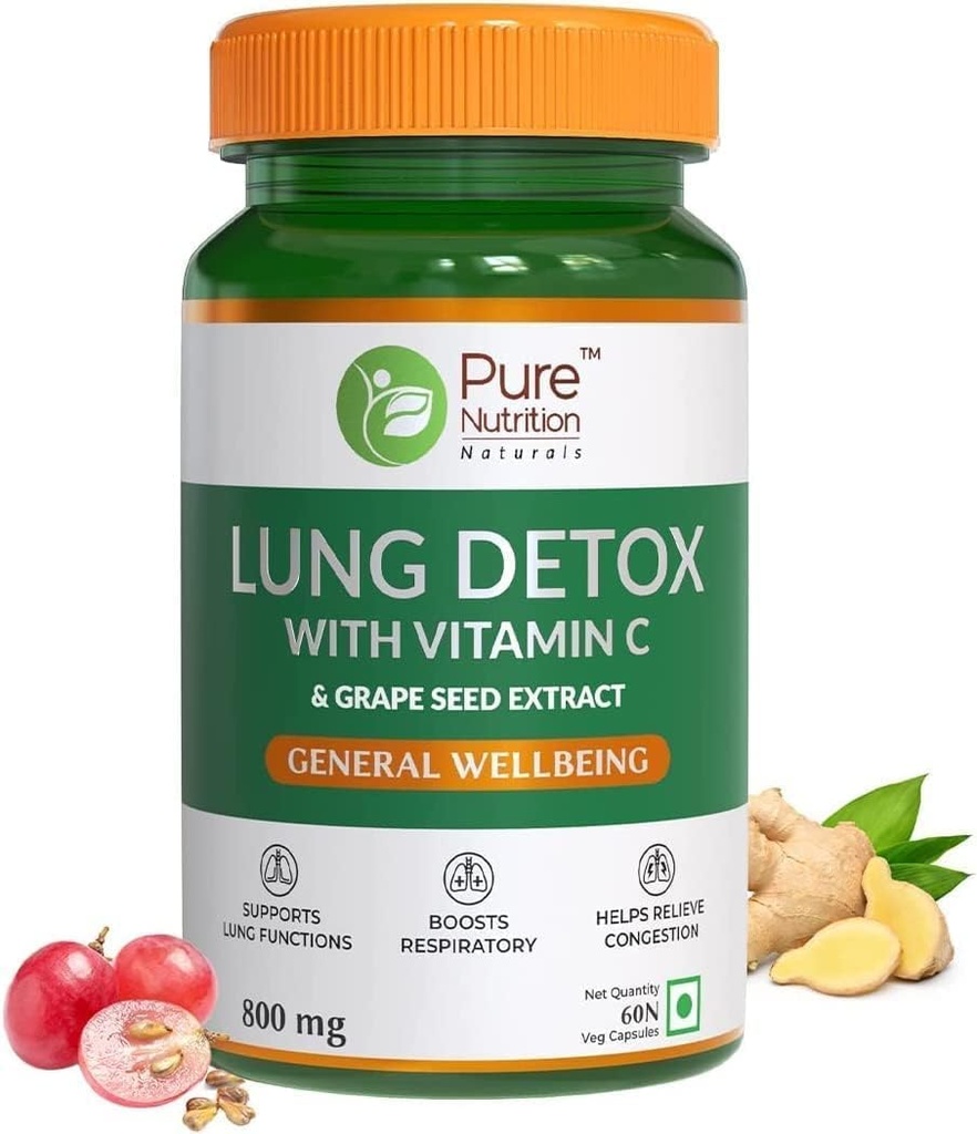 SENTA Pure Nutrition Lung Detox Ergänzung mit natürlichen Kräutermischung von Vitamin C, Grapeseed & Vasaka Blätter Extrakt | Lung Cleanser für die Entgiftung von Lung und Immune Defence - 60 Veg Kapseln