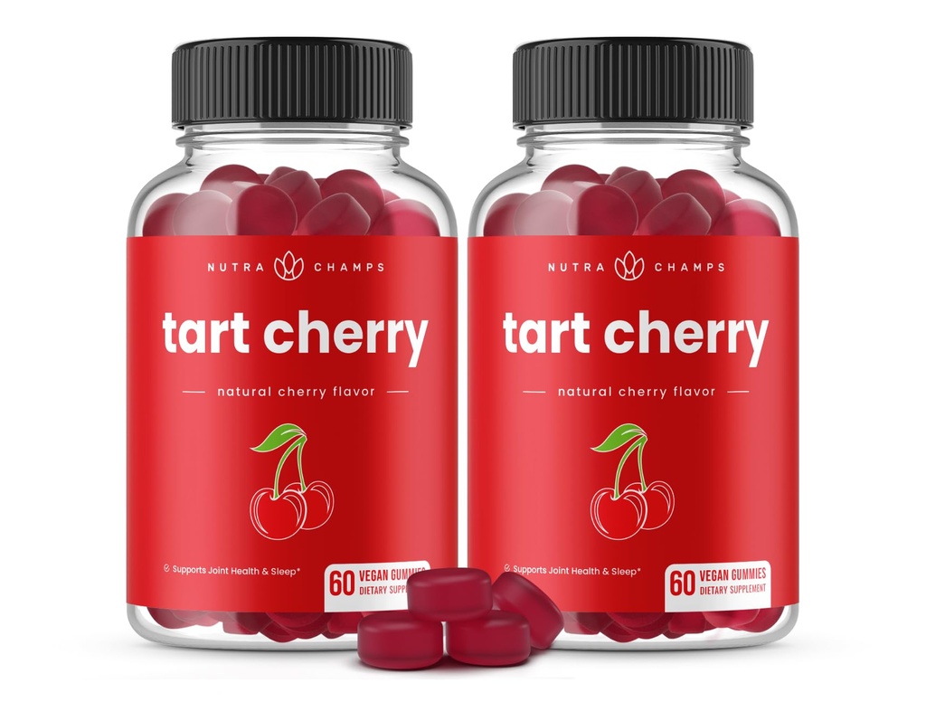 NutraChamps Tart Cherry Gummies - 3000mg Tart Cherry Extract mit Celery Seed - Uric Acid Cleanse Supplement - Antioxidant, Joint Comfort, Flexibilität, Immune Health, Sleep - 60 Vegan Gummi (2-Pack)
