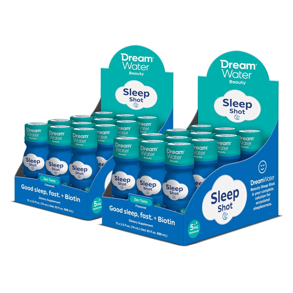 Traum Wasser Schönheit Schlafhilfe Getränke-Ergänzung; Melatonin 5mg, GABA, 5-HTP, Plus Biotin für gesunde Haut, Haar und Nägel; 2,5 oz flüssige Schlafsüße, Zen Tonic 24-Count