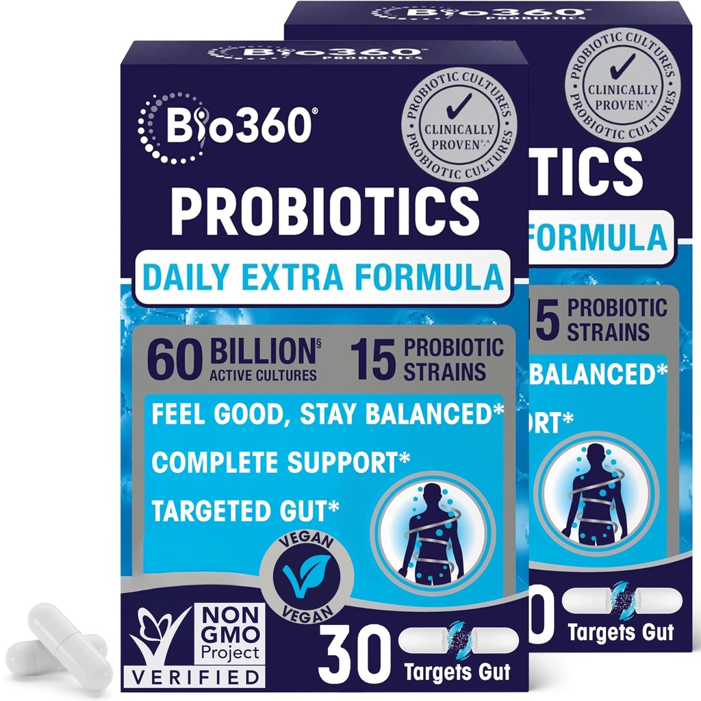 Extra Strength Probiotic for Digestive Health and Immune Support, 60 Billion CFU & 15 Strains, Gut Health Probiotics for Men and Women Unterstützt Okzial Constipation, Durchfall, Gas & Bloating, 60CT