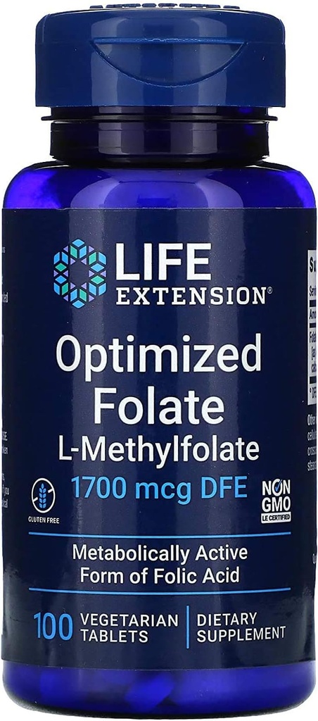 Life Extension Optimized Folate L-Methylfolate 1000 mcg Vegetarische Tabletten 2 Pack