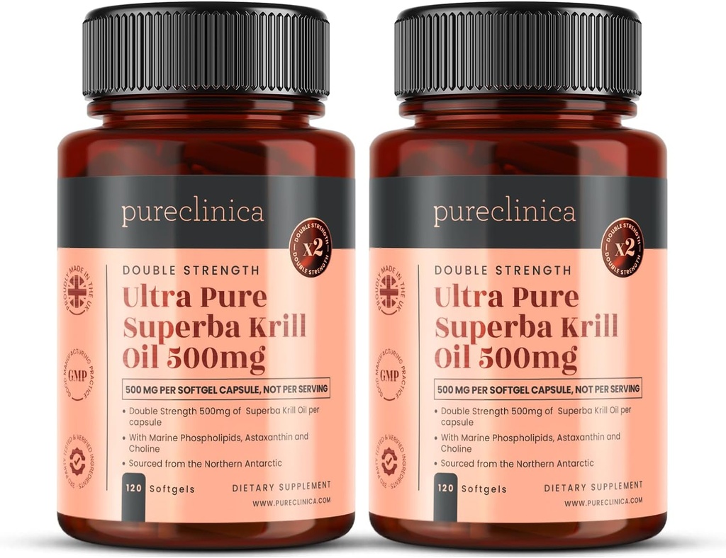 Ultra Pure Krill Öl 500mg x 240 Kapseln (2 Flaschen) - In den unverschmutzten Gewässern der Antarktis mit einer reichen Versorgung von Astaxanthin, Omega 3 und Vitamin D